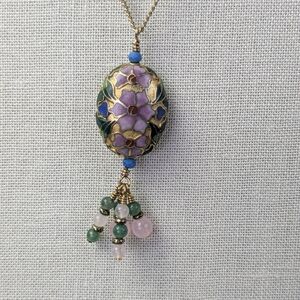 Vintage Cloisonne Pendant On Gold Tone Chain